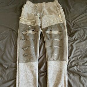 Retro Distrikt Men's Sweatpants Gray Distressed Zipper Detail Drawstring Size Sm